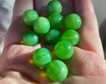 11 Perfect 12mm Handmade Translucent Peridot Green Opal Czech Glass Beads