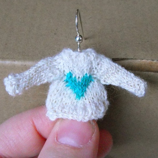 Teeny Weeny Raglan Heart Sweater Earrings Knitting Pattern PDF Knit Jewelry