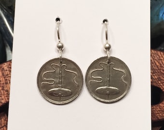 Boucles d’oreilles à pièces de monnaie à broche à spires soutenues ou inférieures avec crochets en argent sterling