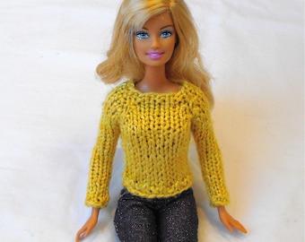 Barbie Simple Raglan Sweater Knitting Pattern PDF Knit DK Sport Pullover OR Open-Back or Cardigan