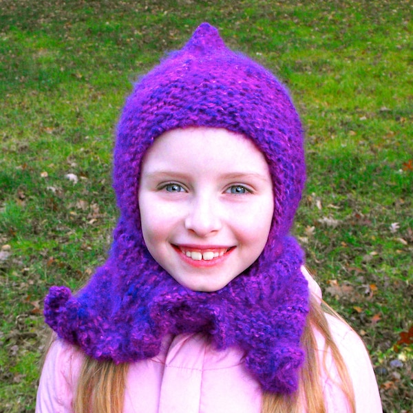 Rose Hooded Scarf Pattern PDF Knit Knitted Elf Hat Harf Scood