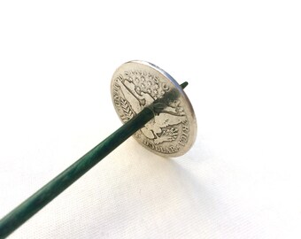 Silver Coin Tahkli Support Spindle Barber Lady Half Supported Spinning of Handspun Lace Yarn or Thread - like Russian or Tibetan or Takhli