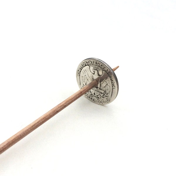 Silver Coin Tahkli Support Spindle Washington Quarter Supported Spinning of Handspun Lace Yarn or Thread - like Russian or Tibetan or Takhli