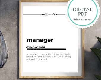 Managerdefinitieprint, grappige kantoormuurkunst (digitale download)