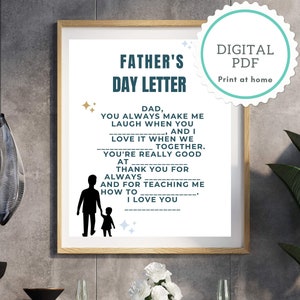 Descarga instantánea en PDF de la carta del padre (Regalo para papá, Impresiones de póster divertido, Regalo del Día del Padre, Arte de pared de humor imprimible, Familia, Manualidades para niños)