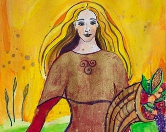 Harvest Goddess Rosmerta, Celtic Goddess - Mythological Goddess Art Print of Pagan Art
