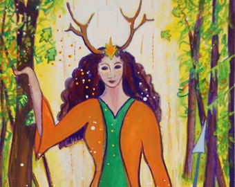 Forest Goddess Arduinna, Celtic Goddess - Mythological Goddess Art Print of Pagan Art