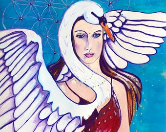 Swan Goddess - Mythological Goddess Art Print of Pagan Art