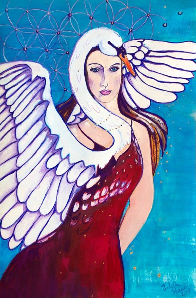 Swan Goddess Mythological Goddess Art Print of Pagan Art image 1