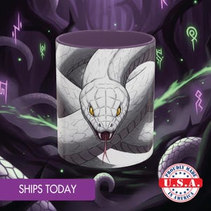 Orochimaru White Snake Mug - Anime Ninja Cup in Purple or Black, Cursed Serpent Naruto Style Gift