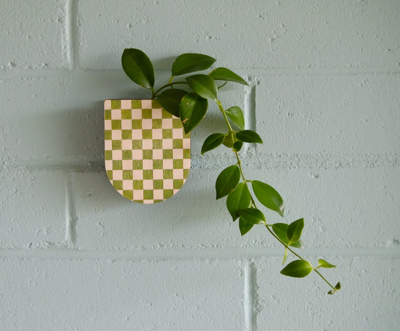 Modern Wall Vase Decor Planter, Hanging Vase for Wall, Indoor Wood Planter, Wall Sconce, Wood Plant Holder, Handmade, Green image 1