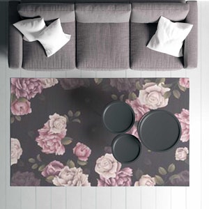 Black Rose Rug Black Rose Living Room Carpet Black Floral Area Rug Floral Machine Washable Rug