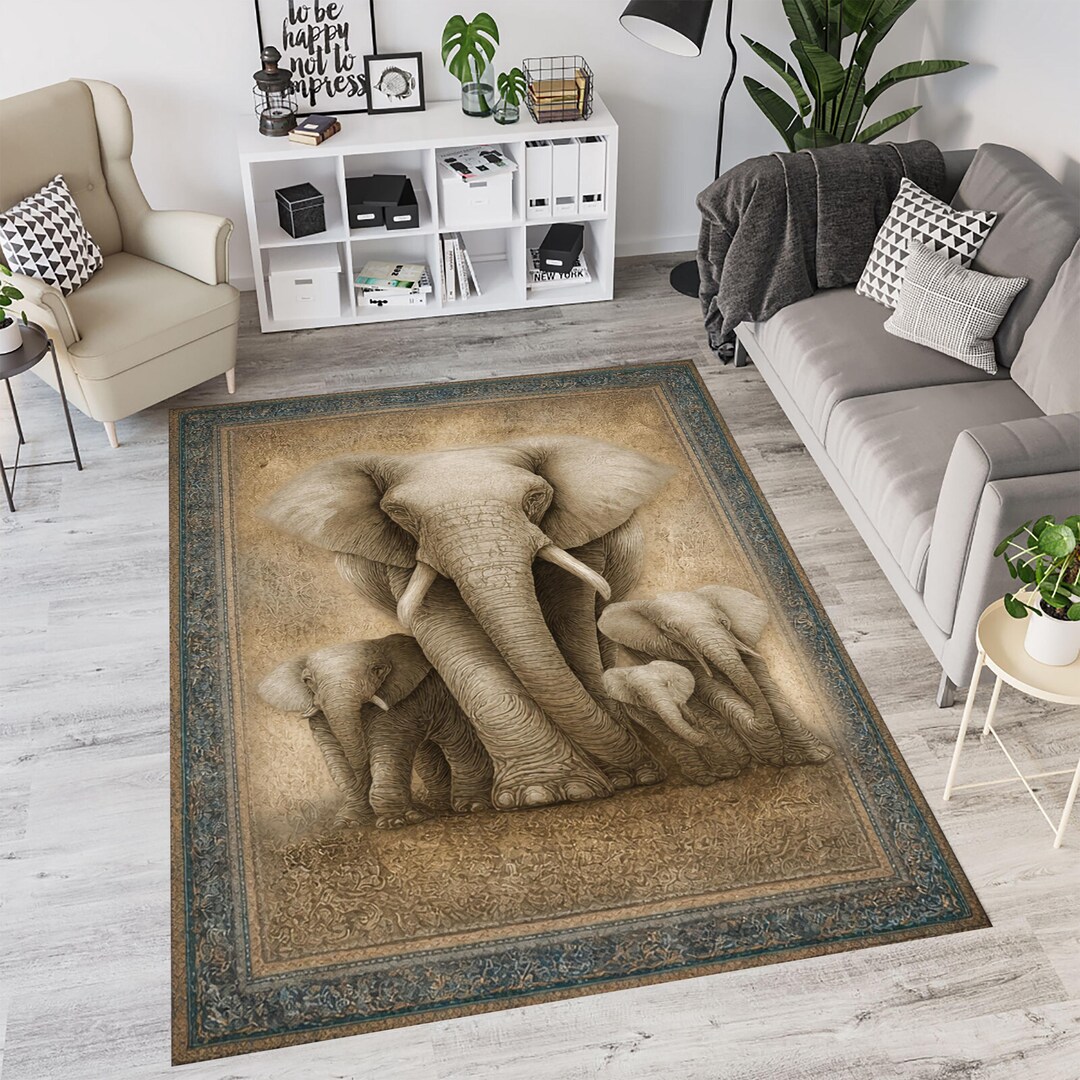 Elephant Family Area Rug, 3D Animal Print, Safari Nursery Decor - Etsy