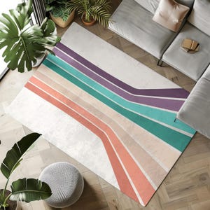 Rainbow Area Rug – Washable Colorful Rug for Living Room – Soft Modern Boho Carpet – Vibrant Printed Rug for Home Decor