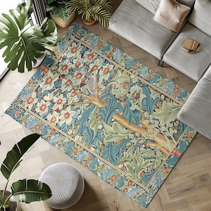 Tree of Life Rug|William Morris Rugs|Washable Rectangle Carpet|Housewarming Gift|Green Runner Rug|Floral Art Rug|Morris Style Area Rug