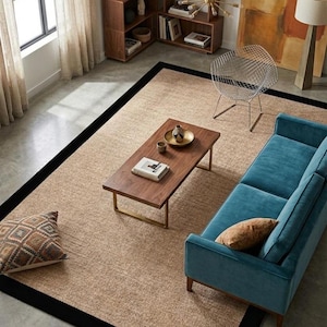 Natural Sisal Herringbone Rug with Black Fabric Border Runner , Eco-friendly Carpet for Living Room Hallway Office Decor