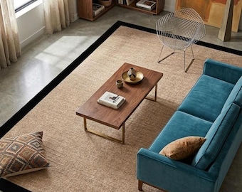 Natural Sisal Herringbone Rug with Black Fabric Border Runner , Eco-friendly Carpet for Living Room Hallway Office Decor