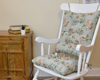 Floral Rocking Chair Cushion Set – Rose Print Seat and Back Cushions with Non-Slip Gripper Bottom