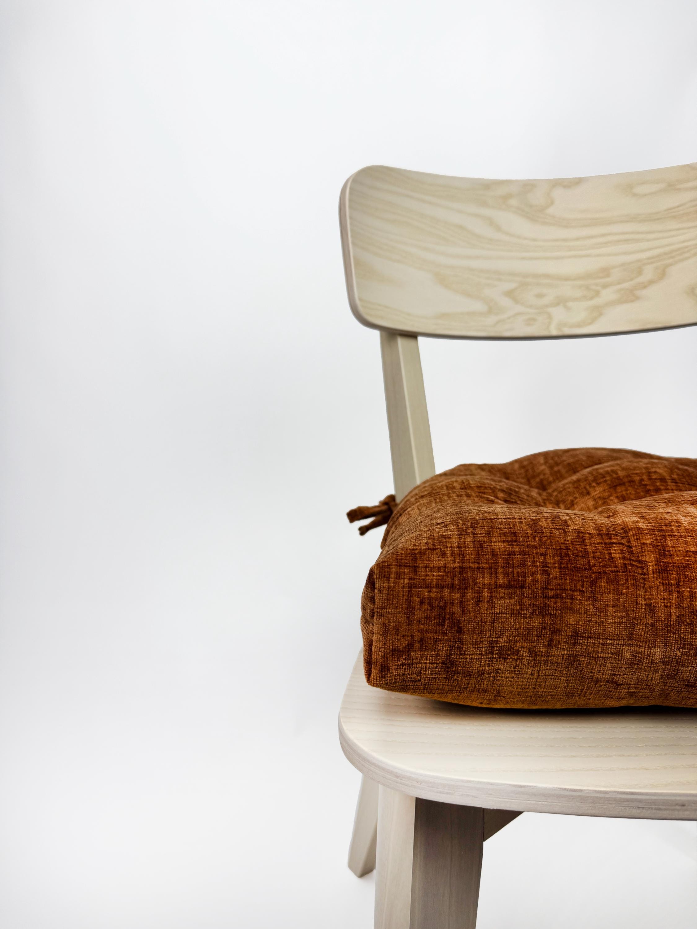 Rust Color Chenille Chair Cushion: Plush Tie-on Seat Pad, Made in ...