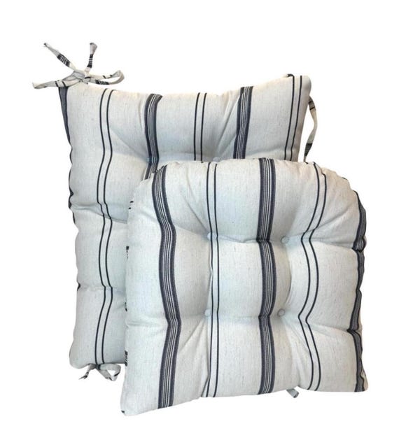 Indigo Ticking Stripe Rocking Chair Cushion Set - non-slip seat cushion, farmhouse style, 17x17, 17x21