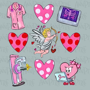 Diseño de sublimación PNG para técnico en mamografía, Día de San Valentín, descarga digital dibujada a mano.