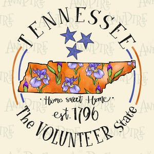 Floral Tennessee State Sublimation Design PNG, Tennessee Girl, carte du Tennessee, dessiné à la main en téléchargement numérique