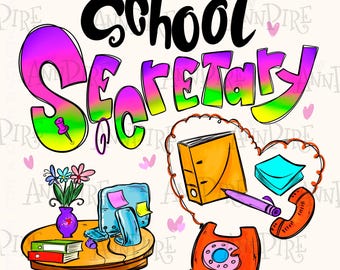 School secretary Sublimation PNG Design , Office Assistant, staff worker, Digital Download Hand Drawn