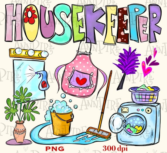 Housekeeper Sublimation Design PNG, House Cleaner, Housekeeping Staff, Cleaning Lady, Hand Drawn Digital Download