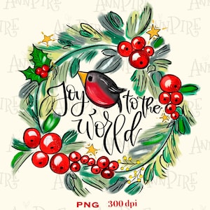 Joy to the World Sublimation Design PNG, Christmas, Christmas wreaths, hand Drawn, Digital Downloаd