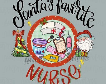 Santa's Favorite Nurse, Hand Drawn Christmas PNG (Digital Download)