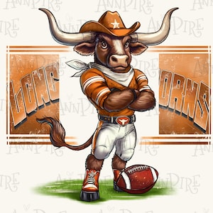 Longhorn Game Day Sublimation Design PNG, Longhorns school Mascot football, orange Mascot Gameday, hand drawn Digital Download