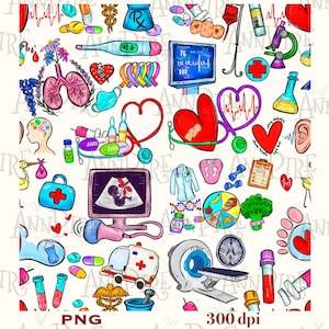 Hand Drawn Medicine Pattern, Nurse Graphics (PNG Digital Download) - Etsy