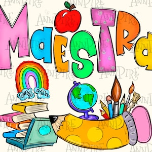 Maestra Sublimation Design PNG, Spanish Teacher, Teacher Life, Back to scholl, Funny Teacher, Digital Download, Hand Drawn