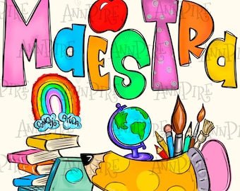Maestra Sublimation Design PNG, Spanish Teacher, Teacher Life, Digital Download, Hand Drawn