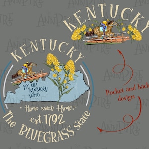 Sublimation de carte de l'état du Kentucky Design PNG, Derby du Kentucky, courses de chevaux du Kentucky, dessiné à la main en téléchargement numérique, KY, DTF