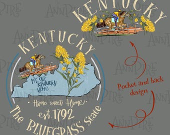 Kentucky State Map Sublimation Design PNG, Kentucky Derby, Kentucky Horse Racing, hand drawn Digital Download,KY, DTF