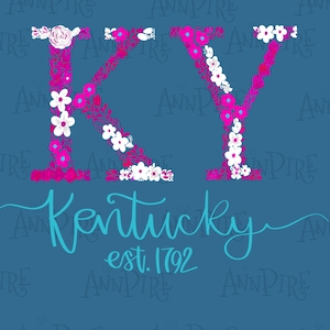 Kentucky KY Pink Floral Sublimation Design PNG, Aesthetic KY Spring Summer Floral, Digital Download, Hand Drawn, Popular, dtf, Printing