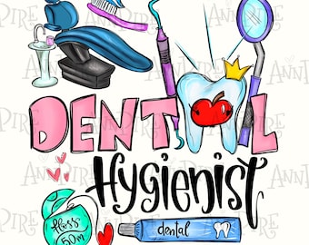 Dental Hygienist Hand Drawn PNG, Sublimation Design (Digital Download)