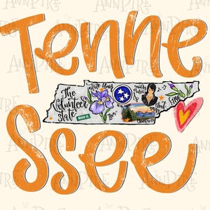 Tennessee State Sublimation Design PNG, Orange, Tennessee Girl, Tennessee Karte, handgezeichneter digitaler Download