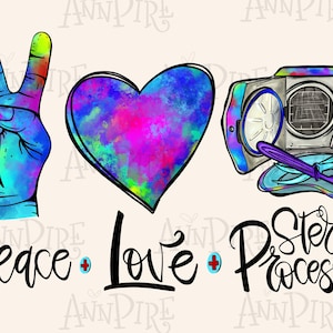 May include: Peace, Love, and Sterile Processing. A colorful graphic design with a peace sign, a heart, and a medical autoclave.