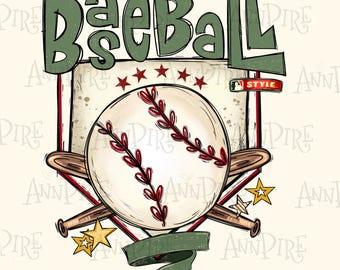Retro Baseball Game Day PNG, Hand Drawn Design (Digital Download)