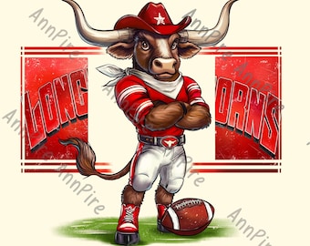 Longhorns Mascot Football PNG, Orange Gameday Design (Digital Download)