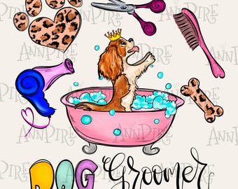 Dog Groomer Sublimation Design PNG, Pet Groomer, animal, Digital Download, Hand Drawn