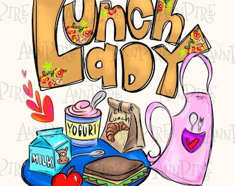 Lunch Lady Sublimationsdesign PNG, Food Service, Schulkantine, handgezeichneter digitaler Download