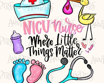 NICU Nurse Hand Drawn PNG, Sublimation Design (Digital Download)
