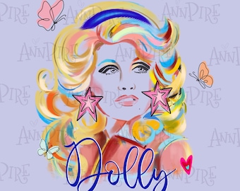 Multi-color Dolly Silhouette Sublimation Design PNG, Retro Dolly, Western Country Music, Hand Drawn Digital Download