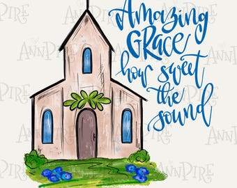 Grace Church Art Print, Christian Hymn Wall Decor, Religious Home Decor (PNG Digital Download