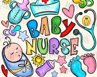 Baby Nurse Hand Drawn PNG Design, Labor & Delivery (Digital Download)