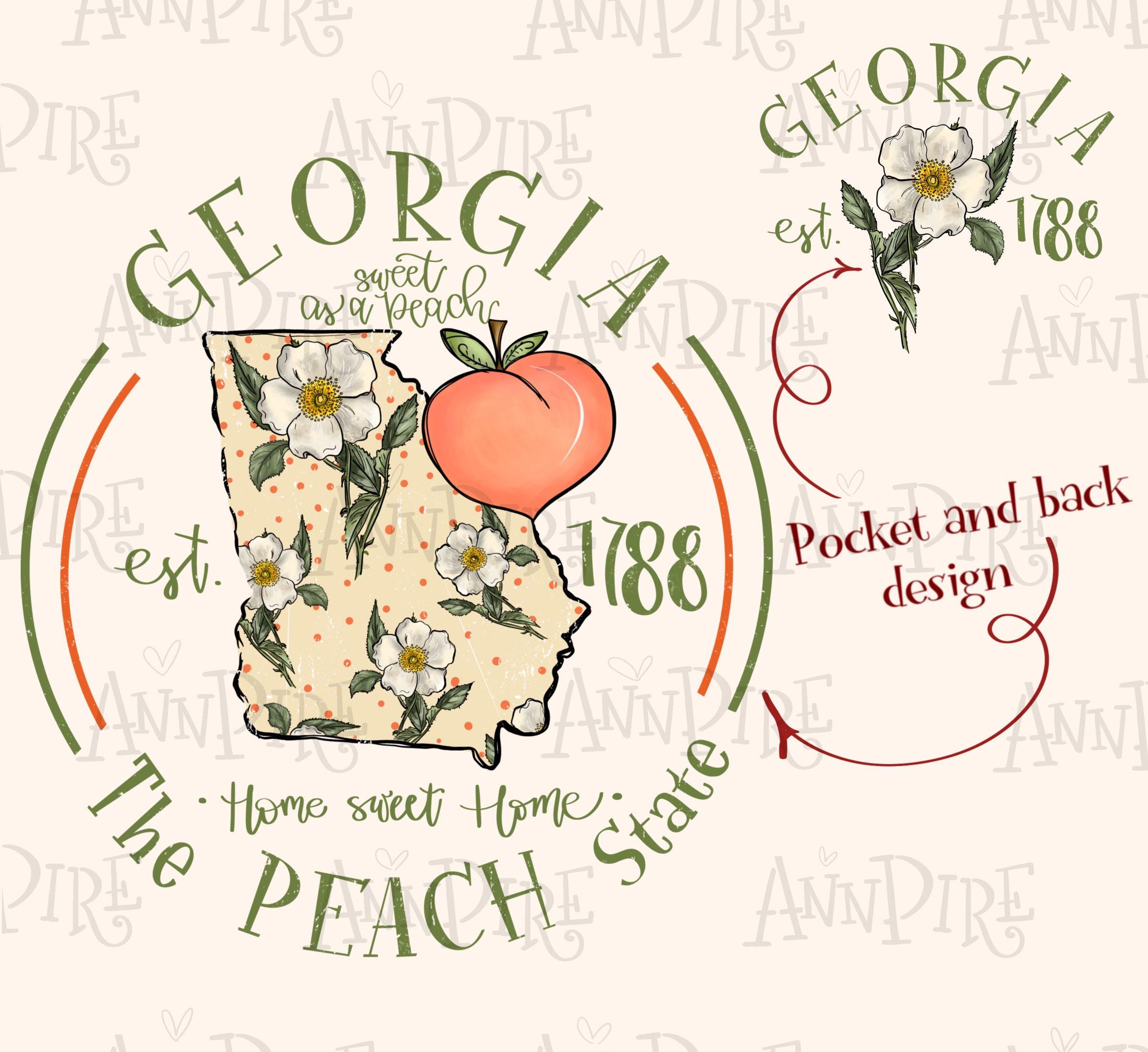 Floral Georgia  State Sublimation Design PNG, Georgia Girl, Georgia Peach, Cherokee Rose, DTG, hand drawn Digital Download