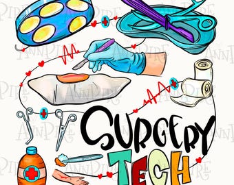 Surgical Tech Sublimation Design, Hand Drawn PNG (Digital Download)